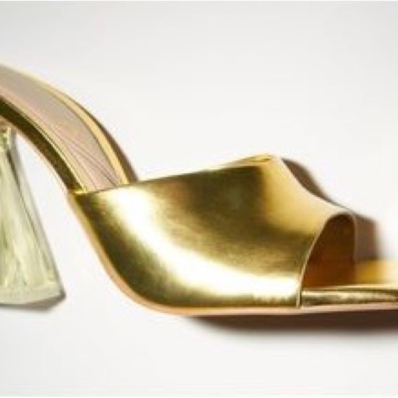 NWOT. Zara Gold Methacrylate High Heel Open Square Toe Mules. Size 7,5. - Picture 3 of 8